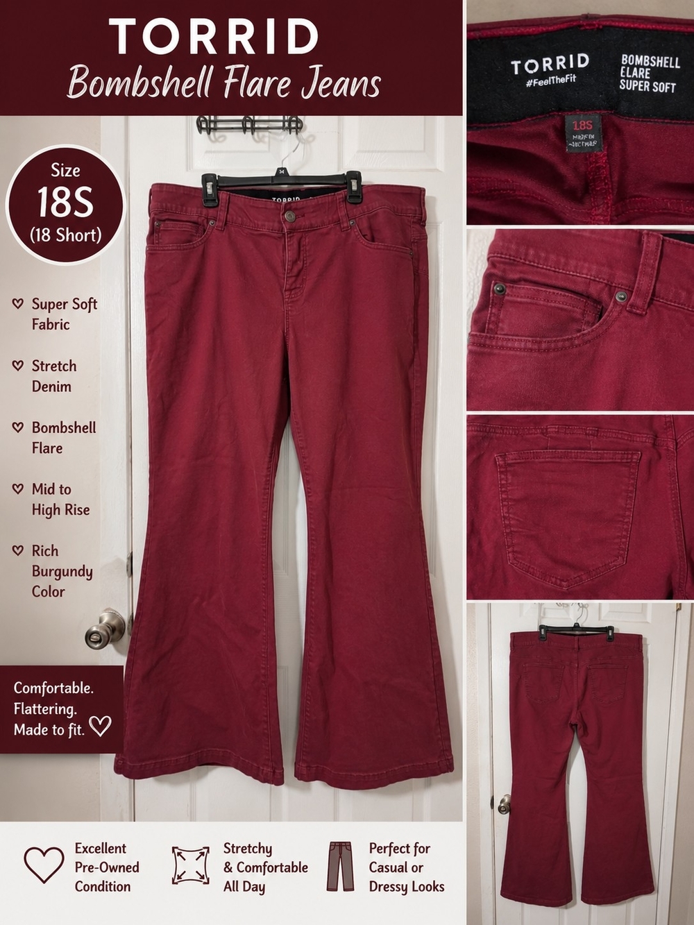 torrid Bombshell Flare Jeans in Rich Burgundy